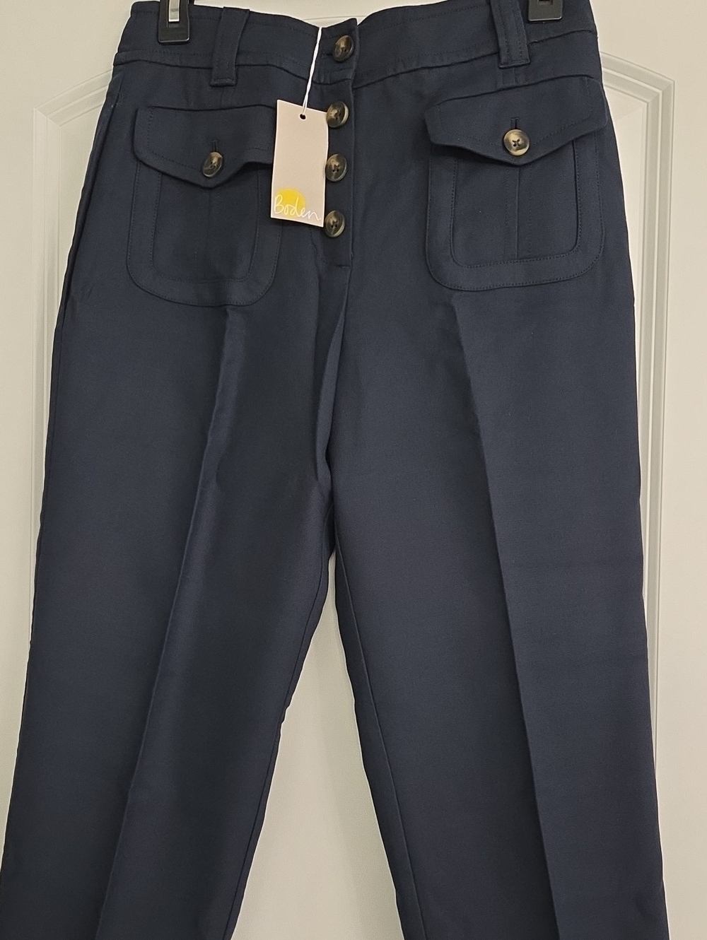 🇬🇧NWT! Classic Navy Pants By Boden! Tortoise Shell Button Fly. Sharp! 🇬🇧